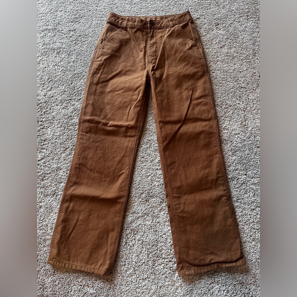 Carhartt Boys Size 16 Flannel Lined Canvas Carpenter Pants Brown